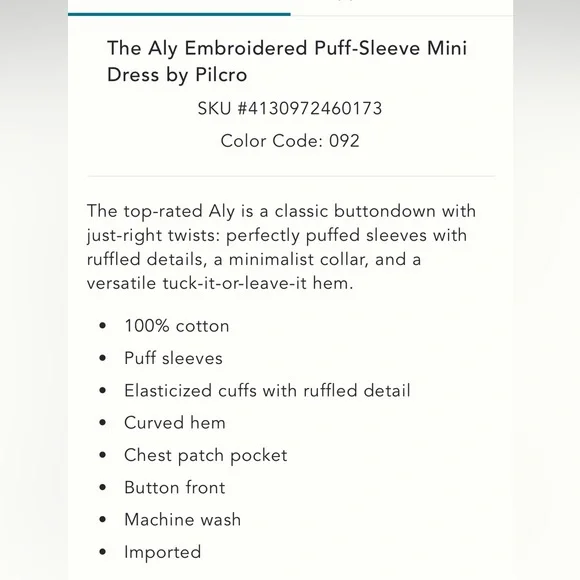 Anthropologie Pilcro The Aly Embroidered Puff Sleeve Mjni Dress - Picture 5 of 7